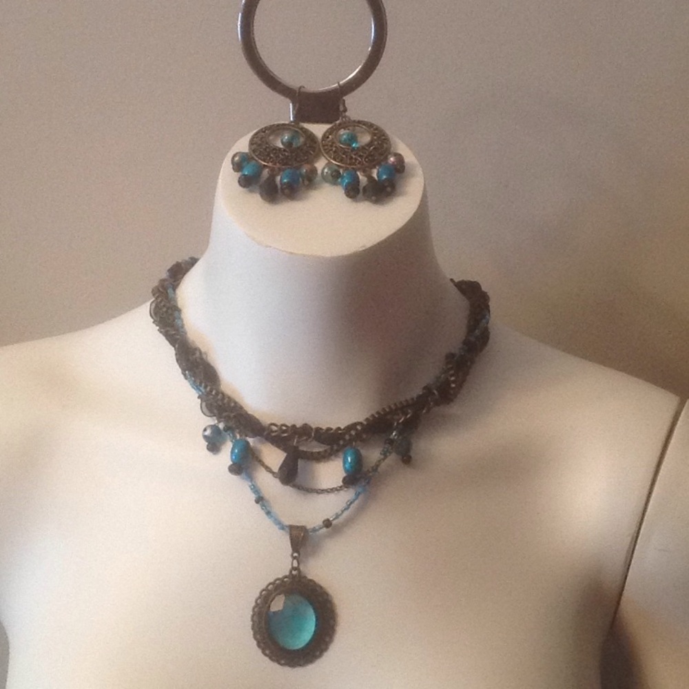 Love Teal Necklace and Earrings